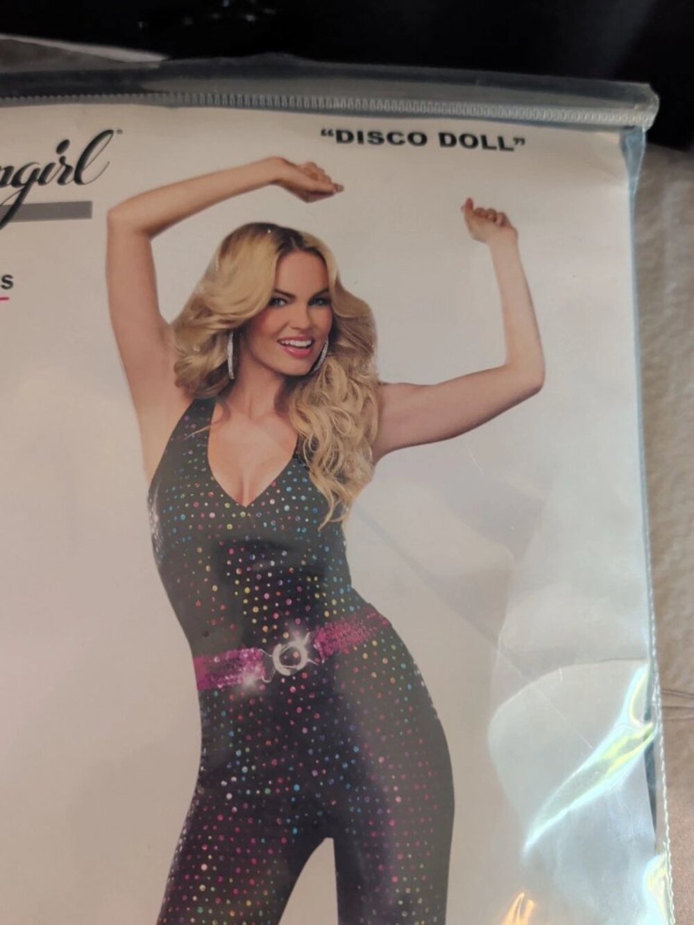 Dreamgirl Black Sequin-Spot Jumpsuit with Pink Belt - Picture 4 of 12